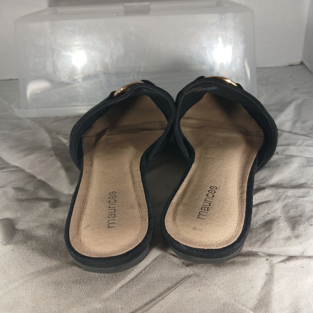 Maurices Natalie Black Fabric Pointed Toe Mule Flats Gold Ring Buckle Mens 8M - Picture 5 of 9